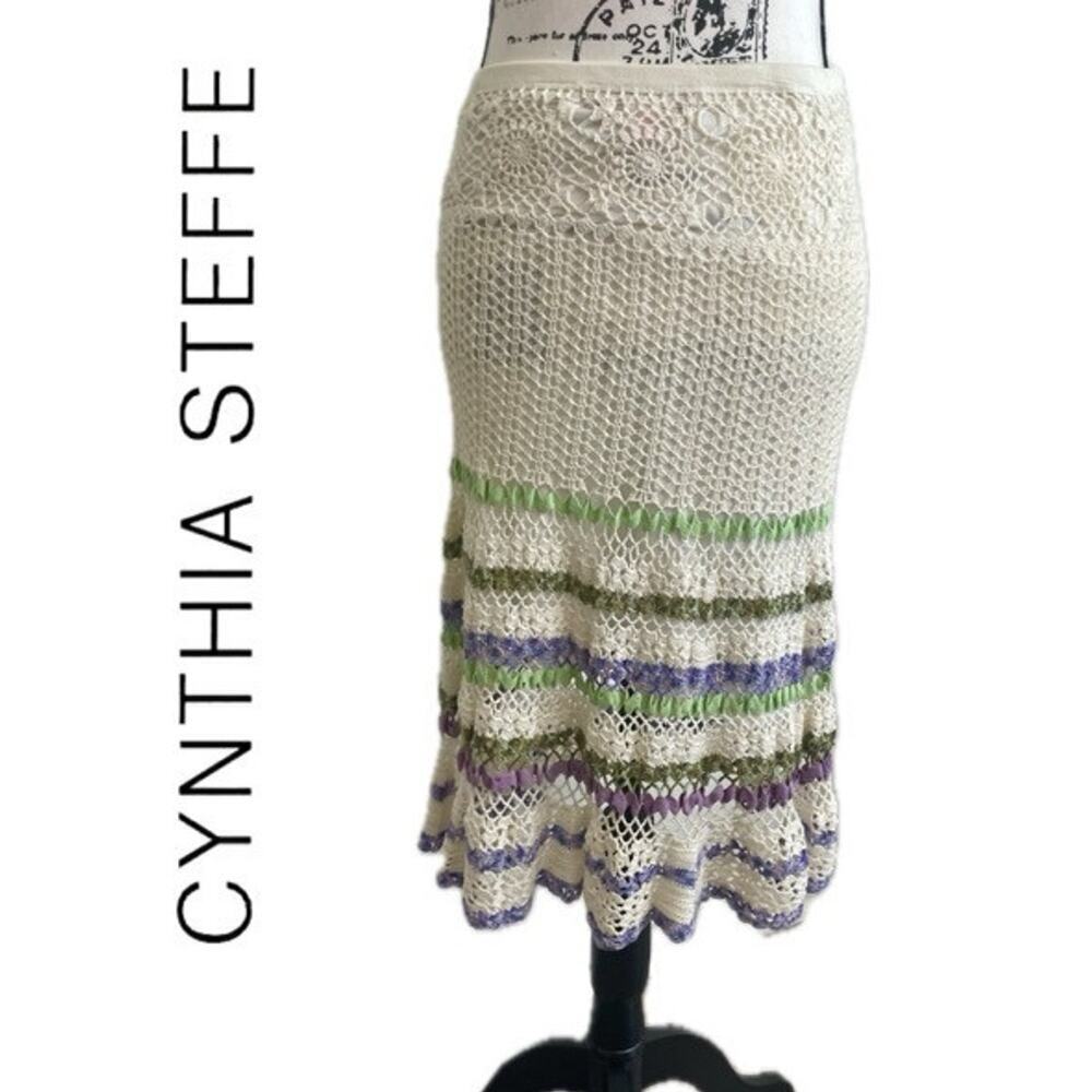 CYNTHIA STEFFE SKIRT CROCHET SZ S COTTON RUFFLE WAVY AESTHETIC COTTAGE‎ CORE